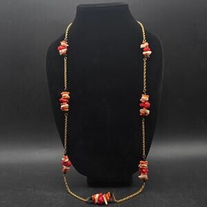 Cadoro Faux Coral Necklace Gold Tone Chain Vintage Costume Jewelry
